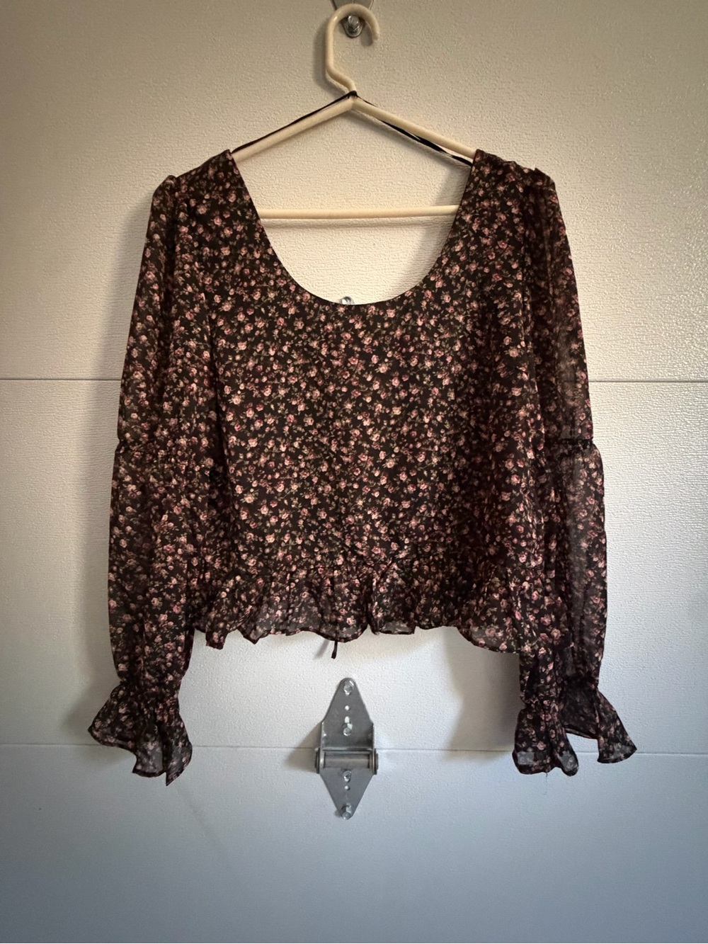 Promesa Black Sheer Floral Ruffle Hem Blouse